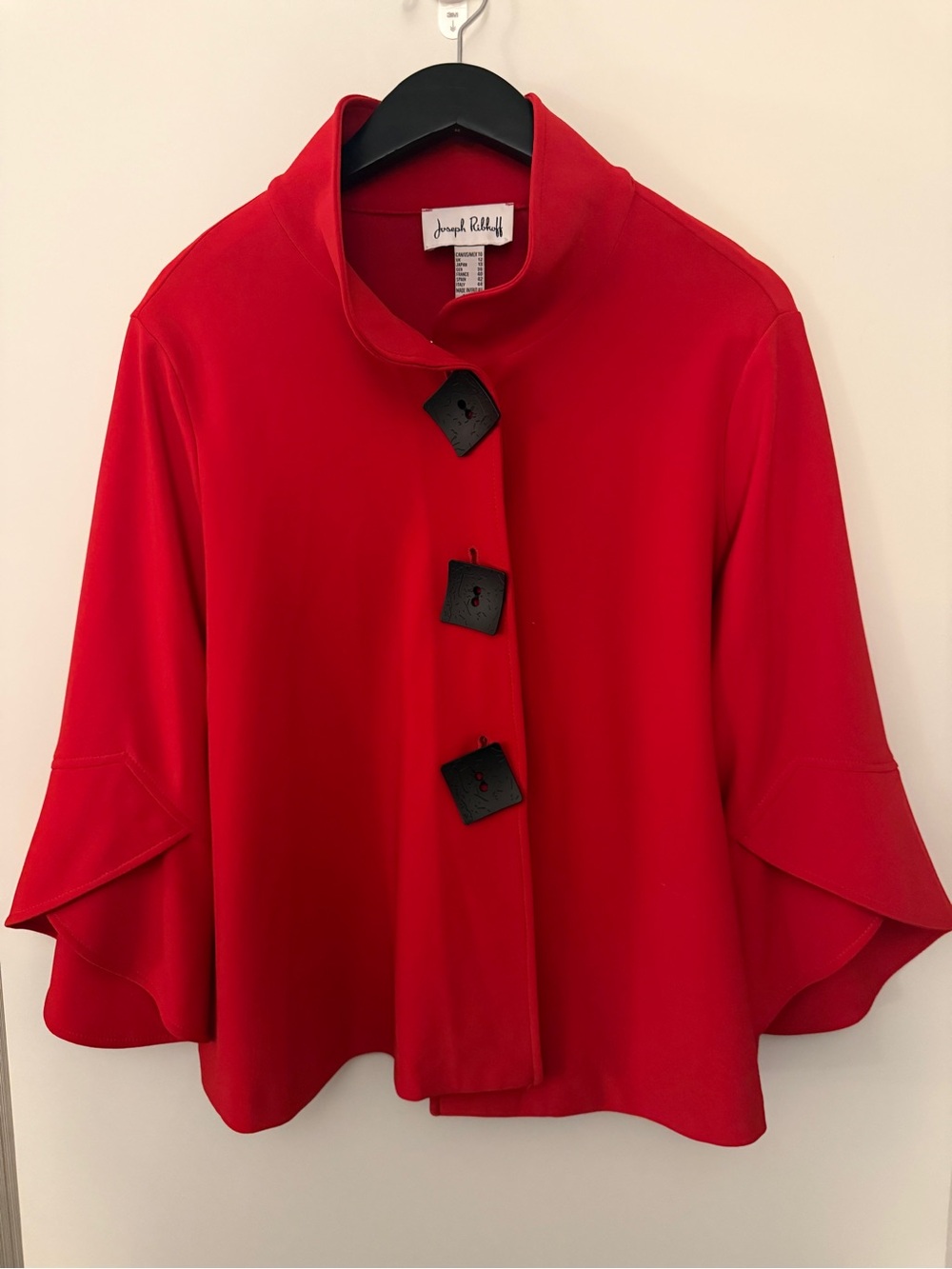 Joseph Ribkoff Red Swing Jacket Size 10 Statement Bell Sleeve Made in Canada